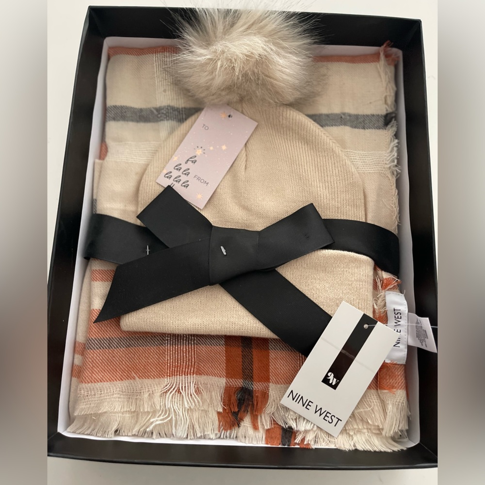 New with tags and gift box. Nine West hat and scarf set.